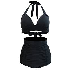 Skrsila Damen Bikini Set High Waist Neckholder Badeanzug Bauchweg Vintage Kariert Bademode Zweiteiliger Badeanzüge von Skrsila