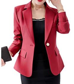 Skrsila Damen Blazer Slim Fit Anzugjacke Elegant Langarm Revers Sakko Einfarbig Kurzjacke EIN Knopf Blazer Business Büro Jacke von Skrsila