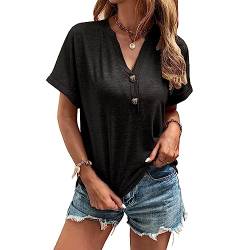 Skrsila Damen Bluse Kurzarm Sommer T-Shirt V-Ausschnitt Einfarbig Oberteile Elegant Tunika Shirts Casual Tops von Skrsila