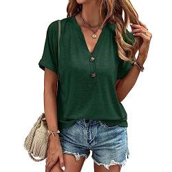 Skrsila Damen Bluse Kurzarm Sommer T-Shirt V-Ausschnitt Einfarbig Oberteile Elegant Tunika Shirts Casual Tops von Skrsila