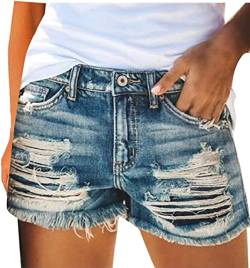 Skrsila Damen Jeans Shorts Sommer Denim Kurze Hose Basic in Aged-Waschung Jeans Bermuda-Shorts High Waist Jeansshorts Destroyed Loch Hotpants Quaste Jeans Shorts XXL von Skrsila