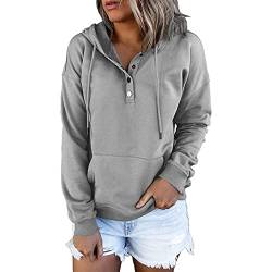 Skrsila Damen Kapuzenpullover Hoodie Pullover Knopfleiste Casual Sweatshirt mit Kapuze Frauen Streetwear Kapuzenpulli von Skrsila