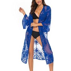 Skrsila Damen Kimono Cardigan Strand Sommer Lang Pareos Strandkleider Spitze Sexy Boho Strandponcho 3/4 Ärmel Beachwear Bikini Cover Up von Skrsila