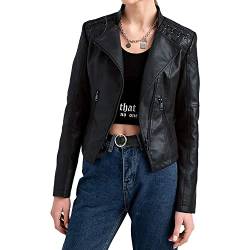 Skrsila Damen Lederjacke Kurz Bikerjacke Stehkragen Übergangsjacke Motoradjacke Herbst Winter Kunstleder Jacke Schwarz M von Skrsila