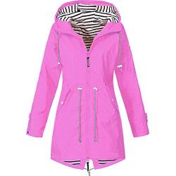 Skrsila Damen Regenjacke Lang Regenmantel mit Kapuze Wasserdicht Regenparka Leicht Wanderjacke Winddicht Funktionsjacke Outdoorjacken Übergangsjacke Softshelljacke, Rosa, XL von Skrsila