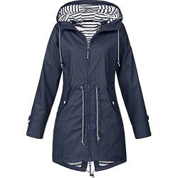 Skrsila Damen Regenjacke Lang Regenmantel mit Kapuze Wasserdicht Regenparka Leicht Wanderjacke Winddicht Funktionsjacke Outdoorjacken Übergangsjacke Softshelljacke Marineblau L von Skrsila