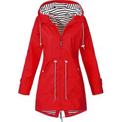 Skrsila Damen Regenjacke Lang Regenmantel mit Kapuze Wasserdicht Regenparka Leicht Wanderjacke Winddicht Funktionsjacke Outdoorjacken Übergangsjacke Softshelljacke Rot 3XL von Skrsila