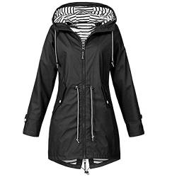 Skrsila Damen Regenjacke Lang Regenmantel mit Kapuze Wasserdicht Regenparka Leicht Wanderjacke Winddicht Funktionsjacke Outdoorjacken Übergangsjacke Softshelljacke Schwarz 4XL von Skrsila