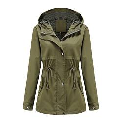 Skrsila Damen Regenjacke Wasserdicht Atmungsaktiv Regenmantel Windjacke mit Kapuze Outdoorjacke mit Einstellbarer Kordelzug Einfarbig Funktionsjacke Regenparka Übergangsjacke Grün 3XL von Skrsila