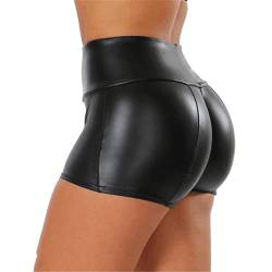 Skrsila Damen Shorts Leder Hose High Waist Sexy Kurze Lederhose Push Up Lederimitat Kunstlederhose PU Lederoptik Kurze Hose L von Skrsila