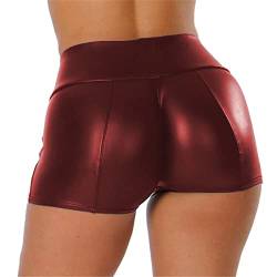 Skrsila Damen Shorts Leder Hose High Waist Sexy Kurze Lederhose Push Up Lederimitat Kunstlederhose PU Lederoptik Kurze Hose M von Skrsila