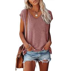 Skrsila Damen T-Shirt Sommer Kurzarm V-Ausschnitt Oberteile Casual Lose Einfarbig Tops Bluse Tunika Basic Shirt von Skrsila