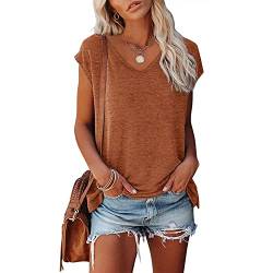 Skrsila Damen T-Shirt Sommer Kurzarm V-Ausschnitt Oberteile Casual Lose Einfarbig Tops Bluse Tunika Basic Shirt von Skrsila