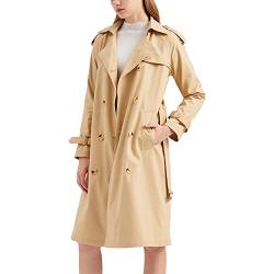 Skrsila Damen Trenchcoat Lang Zweireiher Mantel mit Gürtel Elegant Einfarbig Umlegekragen Windbreaker Frühling Herbst Winter Jacke Outwear Mantel Khaki L von Skrsila