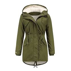 Skrsila Damen Winterjacke Gefüttert Warm Winter Parka Jacke mit Kapuze Mittellang Wintermantel Grün 3XL von Skrsila