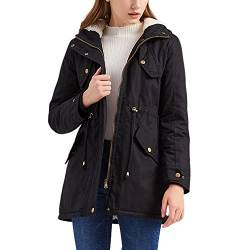 Skrsila Damen Winterjacke Gefüttert Warm Winter Parka Jacke mit Kapuze Mittellang Wintermantel Schwarz XXL von Skrsila