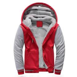 Skrsila Herren Kapuzenpullover mit Reißverschluss Langarm Kapuzenjacke Winter Warm Fleece Gefüttert Fleecejacke Sweatjacke mit Kapuze Winterjacke Rot 3XL von Skrsila