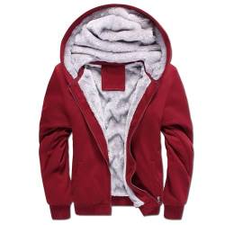 Skrsila Herren Kapuzenpullover mit Reißverschluss Langarm Kapuzenjacke Winter Warm Fleece Gefüttert Fleecejacke Sweatjacke mit Kapuze Winterjacke Rot 4XL von Skrsila