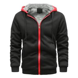 Skrsila Herren Kapuzenpullover mit Reißverschluss Langarm Kapuzenjacke Winter Warm Fleece Gefüttert Fleecejacke Sweatjacke mit Kapuze Winterjacke Schwarz 3XL von Skrsila