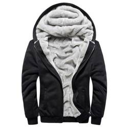 Skrsila Herren Kapuzenpullover mit Reißverschluss Langarm Kapuzenjacke Winter Warm Fleece Gefüttert Fleecejacke Sweatjacke mit Kapuze Winterjacke Schwarz L von Skrsila