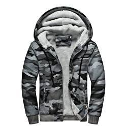 Skrsila Herren Kapuzenpullover mit Reißverschluss Langarm Kapuzenjacke Winter Warm Fleece Gefüttert Sweatshirt Fleecejacke Sweatjacke mit Kapuze Winterjacke Grau 3XL von Skrsila