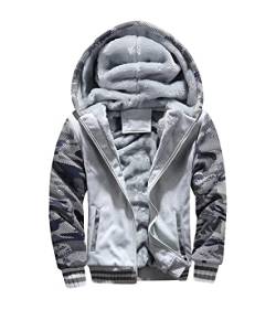 Skrsila Herren Kapuzenpullover mit Reißverschluss Langarm Kapuzenjacke Winter Warm Fleece Gefüttert Sweatshirt Fleecejacke Sweatjacke mit Kapuze Winterjacke Hellgrau 4XL von Skrsila