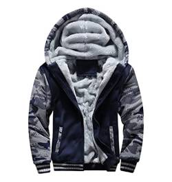 Skrsila Herren Kapuzenpullover mit Reißverschluss Langarm Kapuzenjacke Winter Warm Fleece Gefüttert Sweatshirt Fleecejacke Sweatjacke mit Kapuze Winterjacke Marineblau S von Skrsila