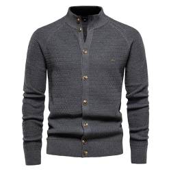 Skrsila Herren Strickjacke Stehkragen Baumwoll Strick Cardigan Langarm Übergangsjacke Knöpfe Strickmantel Einfarbig Gestrickte Jacke von Skrsila