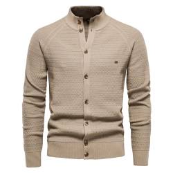 Skrsila Herren Strickjacke Stehkragen Baumwoll Strick Cardigan Langarm Übergangsjacke Knöpfe Strickmantel Einfarbig Gestrickte Jacke von Skrsila