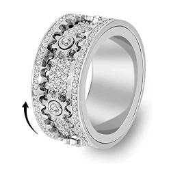 Anti Angst Spinner Ring, Anti Stress Ringe Drehbar Damen, Diamant Gear Fidget Ring Frauen, Hochwertig Ehering Partnerringe Verlobungsringe mit Geschenkebox, Zappelringe Gegen Nervosität von SkyFace