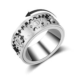 Fidget Spinner Ring Edelstahl, Zahnrad Ring Drehbar für Herren Damen, Ringe Gegen Angst und Nervosität, Breit Zeigefinger ringe Stressabbau Bandringe von SkyFace