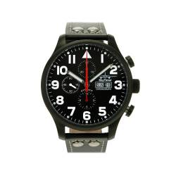 SkyTimer 500025403 - Automatik-Chronograph XXL, Edelstahlgehäuse, Glasboden, 5 ATM wasserdicht, Lederband von SkyTimer