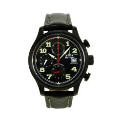 SkyTimer 500115404 - Automatik-Chronograph, Edelstahlgehäuse schwarz, Glasboden, 5 ATM wasserdicht, Lederband von SkyTimer