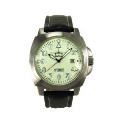 SkyTimer 507545031 Fliegeruhr - Automatik Miyota 8215, Edelstahlgehäuse 43 x 43 mm, Glasboden, 5 ATM wasserdicht, Lederband von SkyTimer