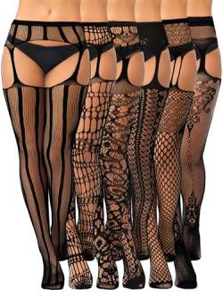 6 Paar Damen Netzstrumpfhosen Oberschenkelhohe Strümpfe Strumpfhosen Dehnbare Hohe Strümpfe für Halloween Party Dress up, Schwarze Krawatte, XL-XXL von Skylety