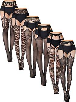 6 Pairs Women Suspender Pantyhose Stockings Valentine's Day Fishnet Tights Stretchy High Stockings for Dress up Favors von Skylety