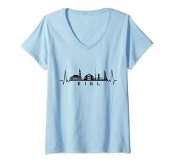 Damen Herzschlag Skyline Deutschland Kiel T-Shirt mit V-Ausschnitt von Skyline-City-Vacation-Travel Accessory Gift Shirt