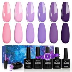 Skymore UV Nagellack Pastell Gel Nagellack 8ml Gel Polish UV Lack 6 Farben UV Gel Nagellack Rosa Gellack Lila UV Lacke für Nägel, Gel Lacke für UV Lampe, Ideal Nagellack Geschenk für Frauen von Skymore