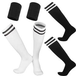 2 Paar Kinder Fußballsocken mit Schweißband Handgelenk,Sportsocken Trainingssocken Elastische Socken für Jungen und Mädchen von 5-12 Jahren für Fußball, Laufen, Training von Skypermit