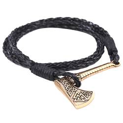 Skyrim Gotisches verstellbares Axt-Logo mit keltischem Knoten und Wikingerknotenmuster, heidnisches Armband, Schmuck (antikes Gold, elastische Kordel), Edelstahl, Edelstahl von Skyrim
