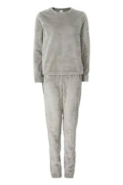 Sleep Snob Damen Fleece Pyjama Warm Schlafanzug Winter Nachtwäsche Zweiteilige | Kuschelige Plüsch Hausanzug Langarm (L, Grau) von Sleep Snob