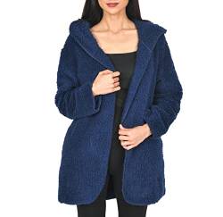 Sleepdown Damen Ladies Coat with Hood Plain Borg House Mantel Bademantel Mit Kapuze Warm Cosy Loungewear Nachtwäsche, Navy, M-L von Sleepdown