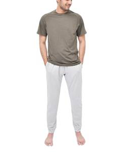 Sleepdown Herren, Raglan-T-Shirt, kurzärmelig, mit weitem Bein, Pyjama-Set, Loungwear, Nachtwäsche, Oberteil und Hose, Grau Khaki, M von Sleepdown