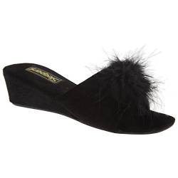 Sleepers Anne Damen Hausschuhe/Pantoffeln mit Schmuckstein, flauschigem Bommel und Absatz (36 EUR) (Schwarz) von Sleepers