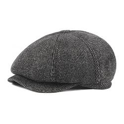 Sleeping forest Schiebermütze mit Ohrenklappen Flatcap Herren Dicker Newsboy Cap mit Klappen Winter Cap 8 Panel Schirmmütze Peaky Winter Fischgräten Schlägermütze Gatsby Cap Retro Schwarz (XXL) von Sleeping forest