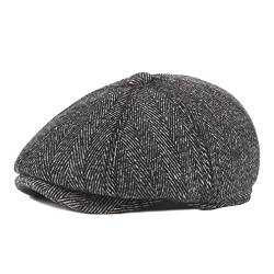 Sleeping forest Schiebermütze mit Ohrenklappen Newsboy Cap mit Klappen Winter Cap 8 PanelFlatcap Herren Dicker Schirmmütze Peaky Herbst/Winter Gatsby Cap Retro Fischgräten Schlägermütze Grau (XXL) von Sleeping forest