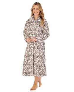 Slenderella Damen Bedruckter Waffelfleece Damast Morgenmantel mit Knöpfen auf der Vorderseite, gray, XXL von Slenderella