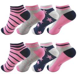 Mädchen Sneaker Socken ohne Naht 8er Pack Hochwertige Baumwolle Kinder Sommer Strümpfe Kids Socks Einzigartige Muster Größe 23-38 C-25 (35-38, PS-C-257) von Sleques