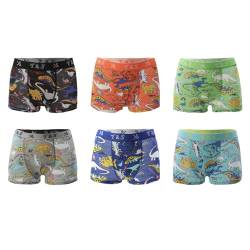 Sleques Premium Boxershorts 6er Pack - Hochwertige Kinder Unterhosen - Optimaler Baumwolle Shorts für Jungen - Farbenvielfalt - Größe 92-164 A.F52 (Dino Ps-3015, 122-128) von Sleques