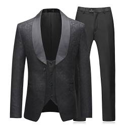 Herren Anzug 3 Teilig Slim Fit Business Hochzeit mit Blume Stoffe und Anuzg Weste und Hose von Sliktaa